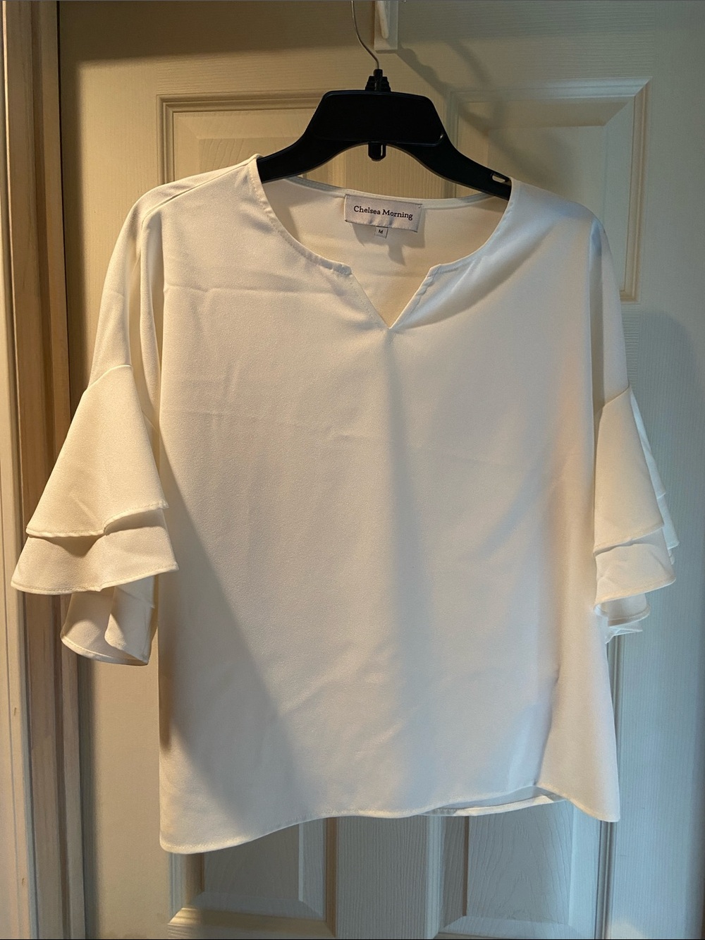 White Ruffle Sleeve Blouse